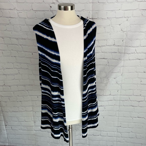 Chico's Sweaters - Chico’s XL/3 Travelers Blue/Black/White Striped Sleeveless Vest Cardigan